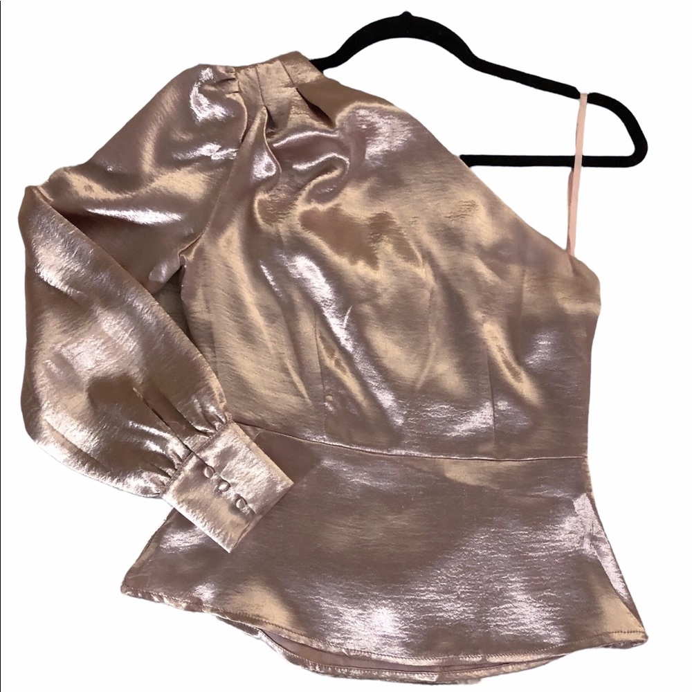 Metallic Blush One-shoulder Blouse